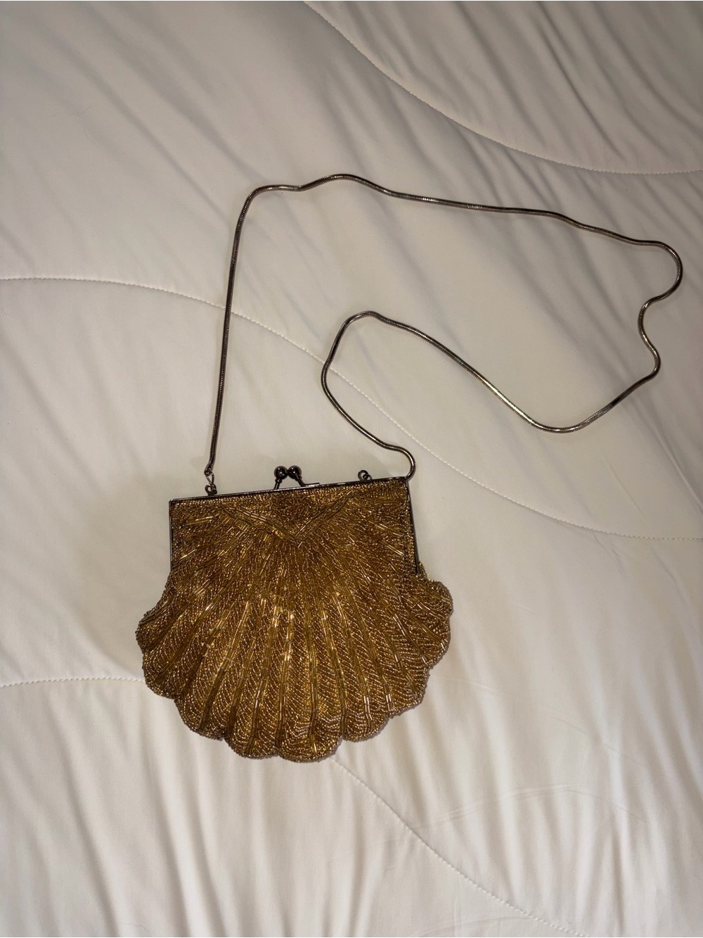 Vintage Gold Shell Clutch with Chain Strap